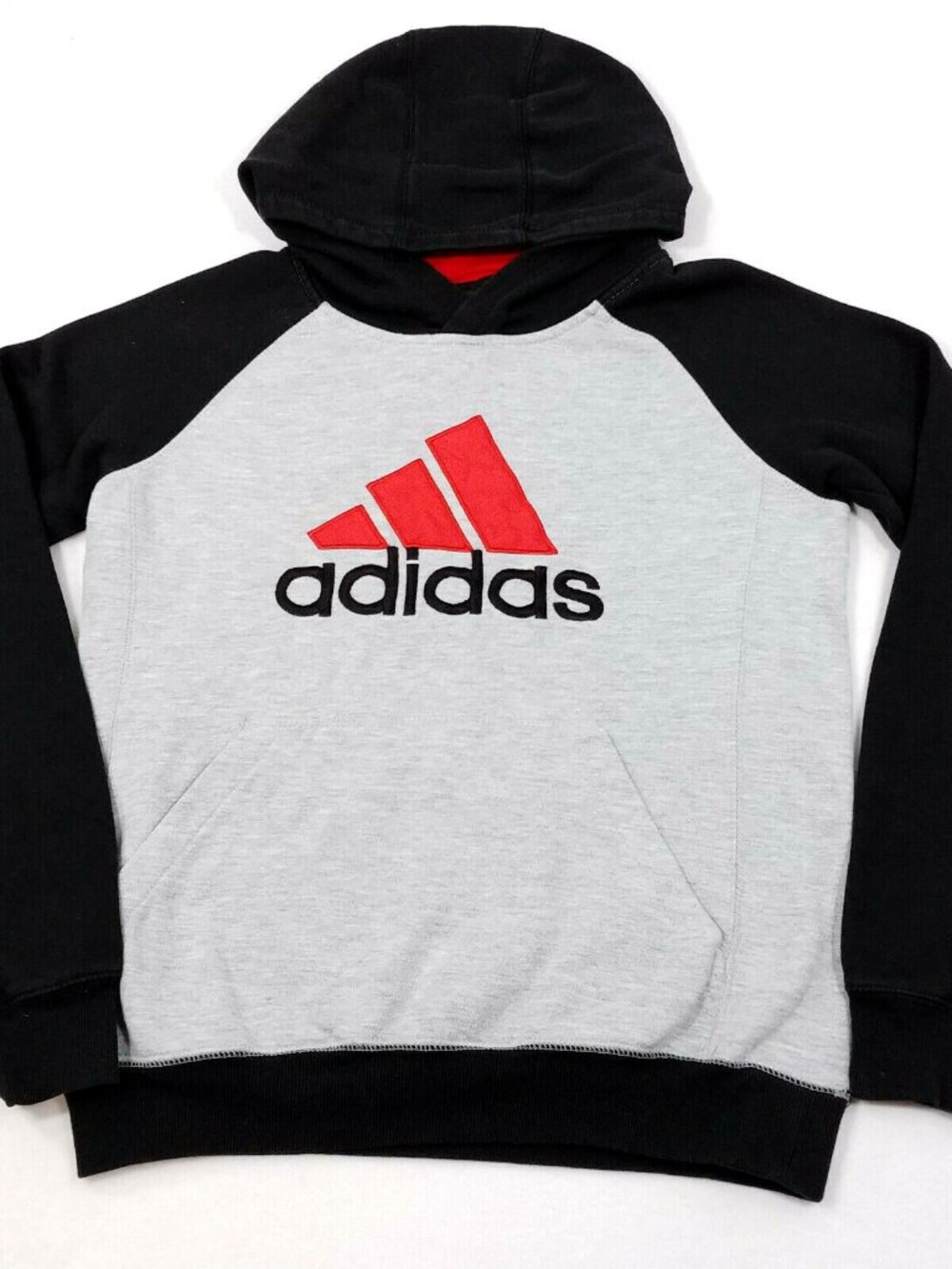 Adidas Pullover Big Logo Kangaroo Pocket Hoodie Hooded Sweatshirt Boys L 14/16
